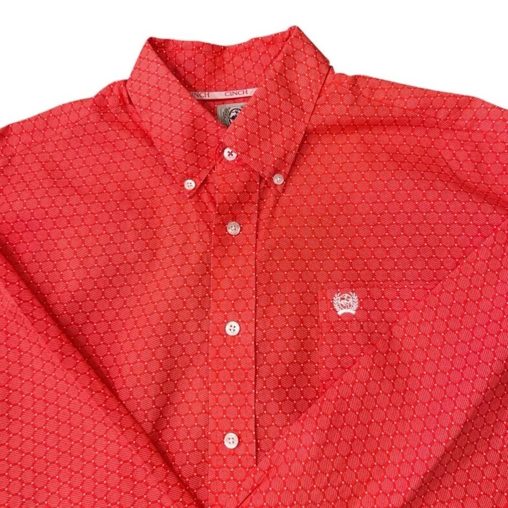 Cinch Shirt Red Orange Hexagon Geometric Button Down Western Rodeo Men’s Small - Picture 5 of 10